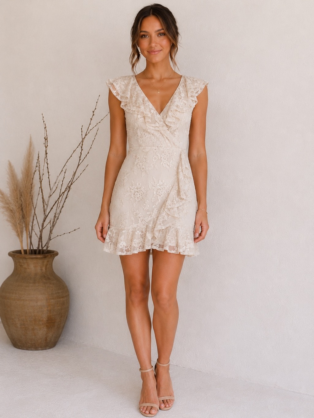 BB Dakota Cream Floral Ruffle Mini Dress